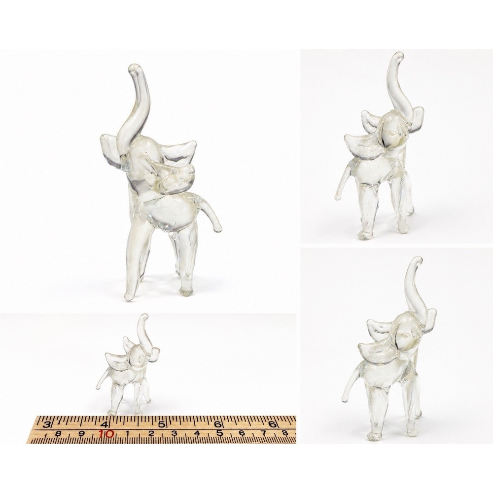 Vintage Hand Blown Clear Art Glass Elephant Figurine Miniature 2" Unmarked